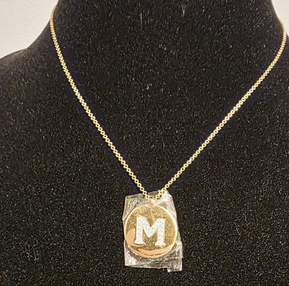 APM Monaco Adjustable Chain Round Diamond Initial Pendent  Letter "M" New - Picture 2 of 6